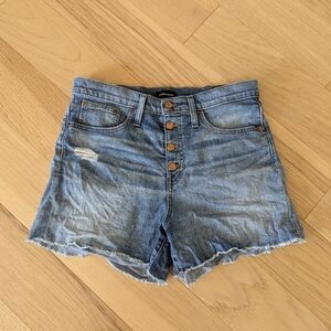 J. Crew High Rise Short Denim Button Fly Distressed Raw Hem 4" Inseam